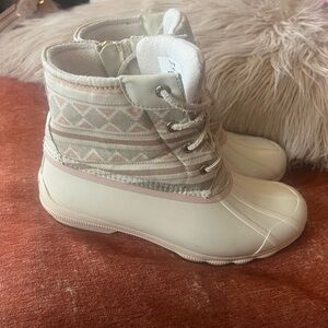 Sperry Pink and Cream Ankle Boots with Lace-Up Design